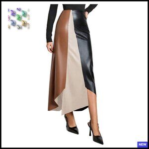 Faux Leather Asymmetrical Skirt High Waisted Fit Flare Y2K Chic Work Wear